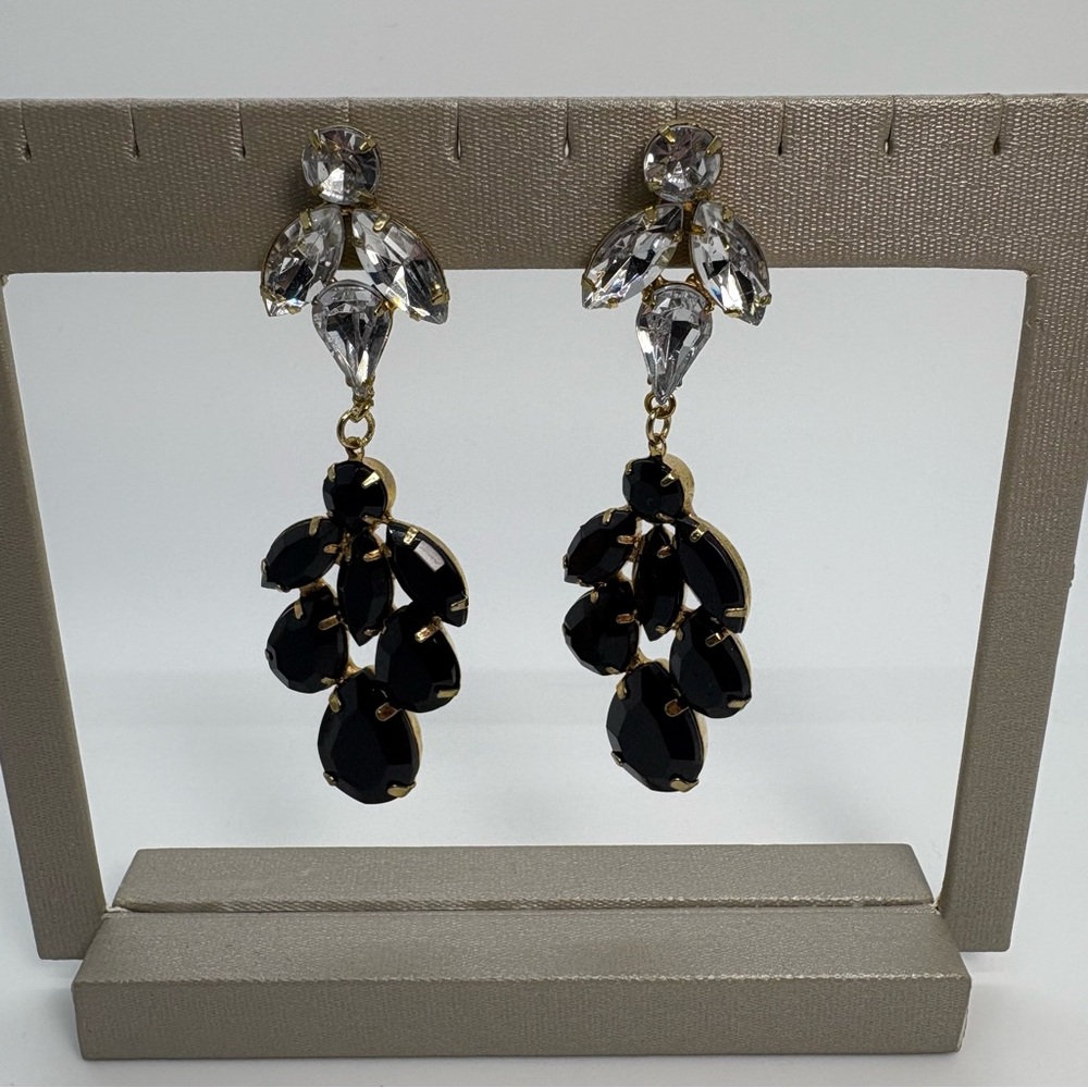 Black And Clear Crystal Rhinestone Dangle Cluster Wedding Pageant Earrings
